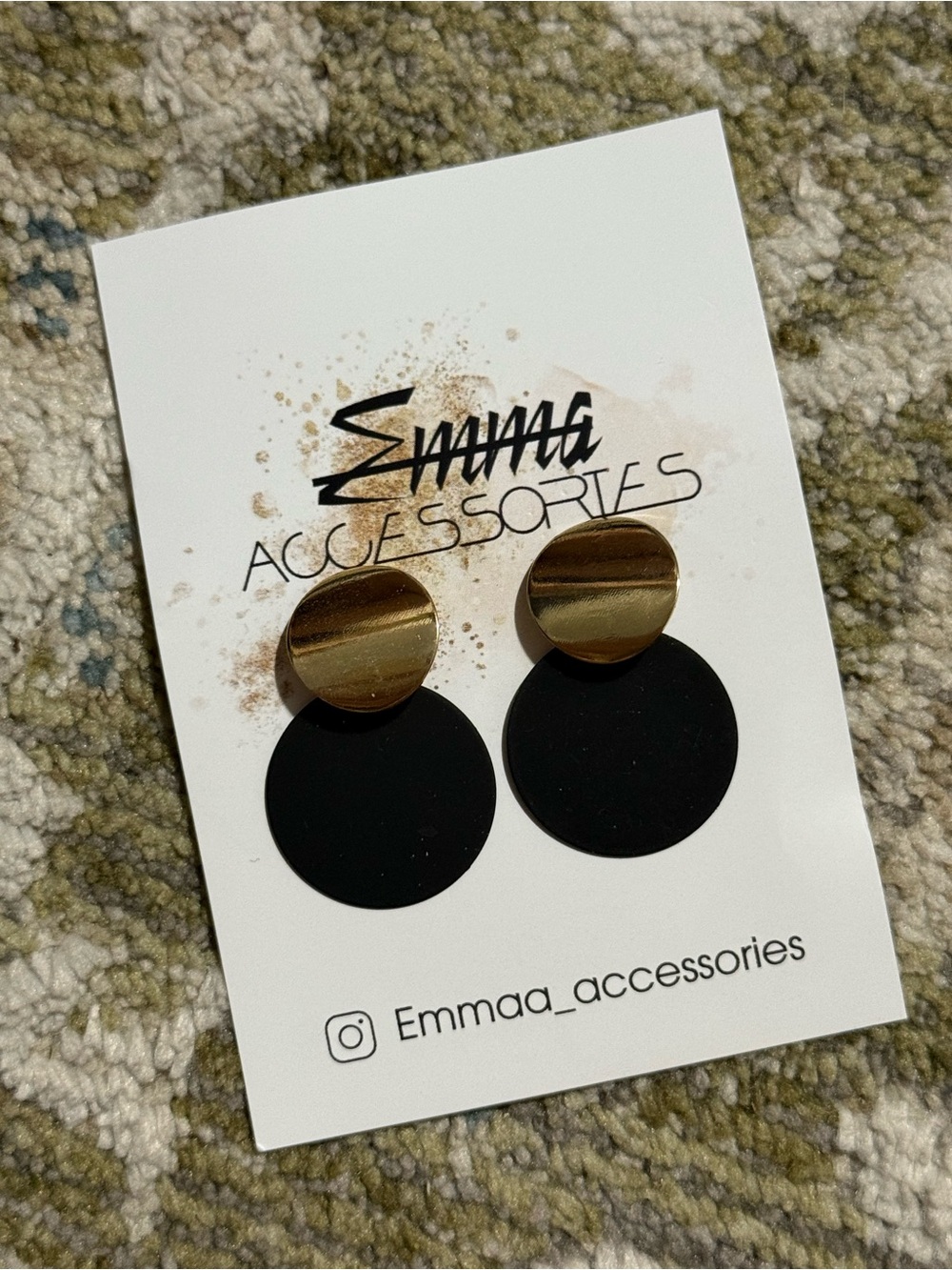 Gold & Black Disc Drop Earrings